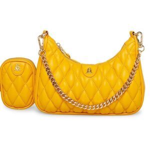 NWT Steve Madden (Bvital) Quilted Crossbody Bag w Air Pod Pouch - Yellow